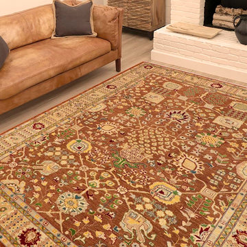 handmade Traditional Kafkaz Chobi Ziegler Brown Beige Hand Knotted RECTANGLE 100% WOOL area rug 9 x 12